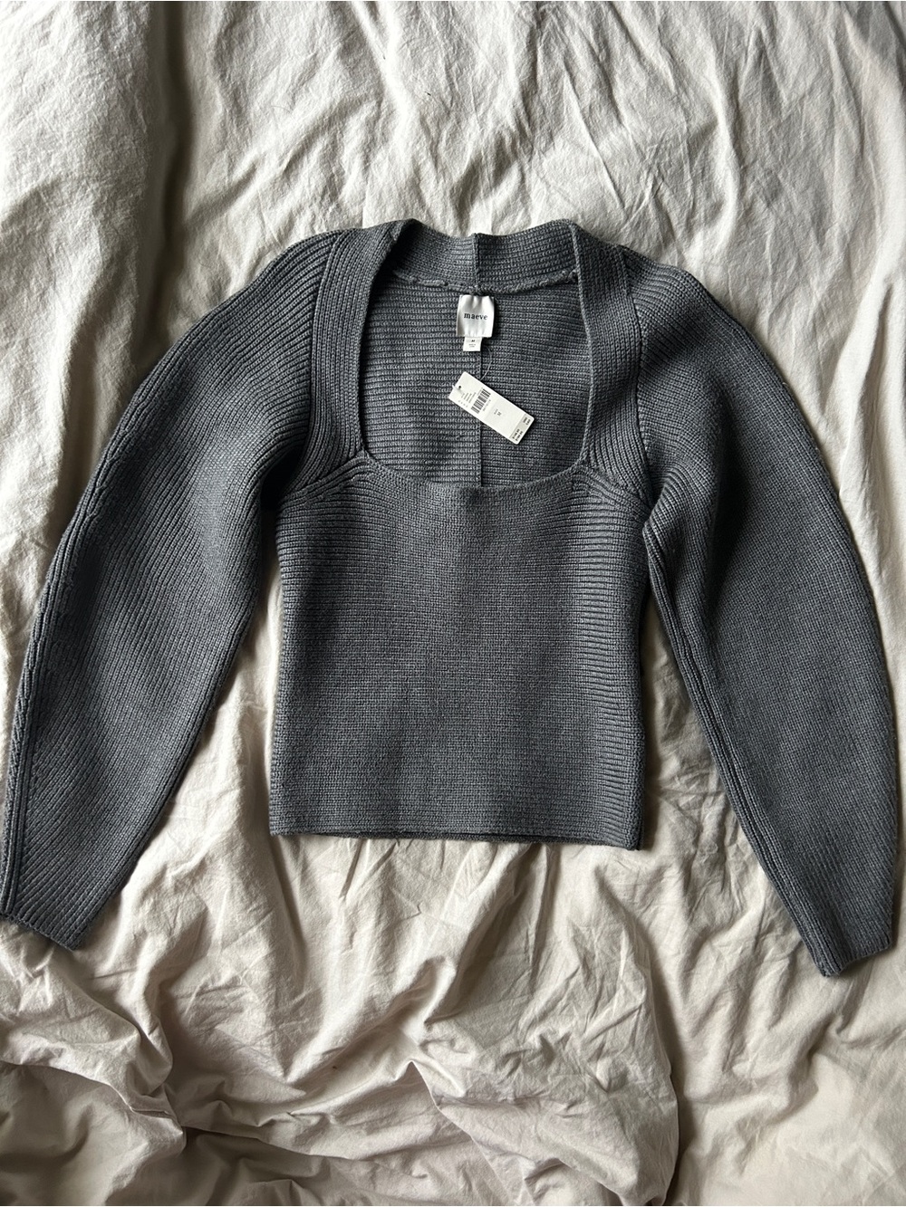 Maeve Women's Gray Square-Neck Ribbed Sweater Anthropology Medium NWT
